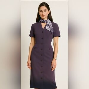 Vintage Button Front Midi Dress Size 6/S Purple Modest Old Money Preppy Rayon 90